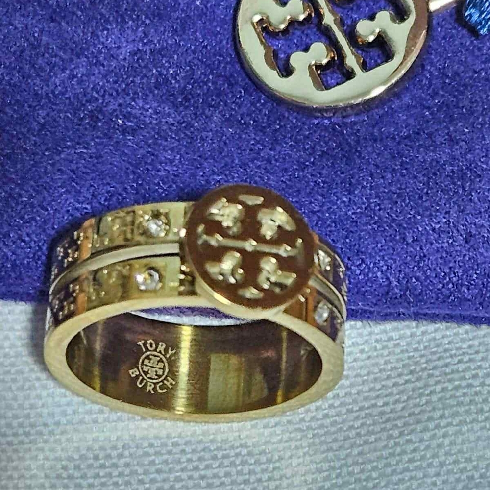 Tory Burch Gold Ring with Crystals